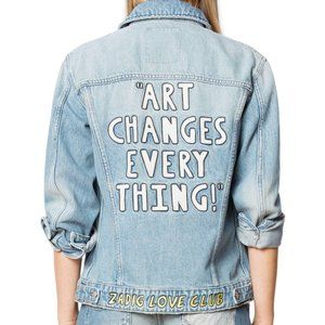 Zadig and Voltaire Denim Jean Zip Applique Jacket